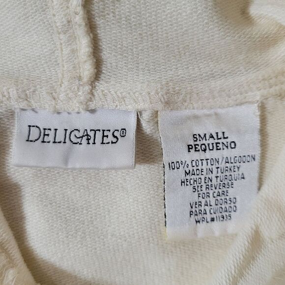 Delicates Women's Short Sleeve Snap-front Creme Cropped Hoodie - Picture 2 of 10